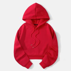 Top corto de Color sólido para mujer, sudaderas con capucha con cordón holgadas, sudadera sencilla y versátil de moda para mujer, sudaderas con capucha de manga larga, ropa de calle - Product Image 2