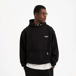 Unisex Polyester Cotton Fleece Pullover Hoodies Custom Logo <b>Black</b> <b>Plain</b> Blank Wholesale for <b>Men</b> Winter <b>Sweatshirts</b> - Product Image 2