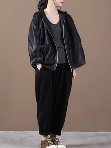 Chaqueta de Cuero Sintético Negra de Estilo Europeo para Mujer, Chaqueta Casual de PU para Motociclista, Ropa Holgada de Motociclista, Ropa de Calle - Product Image 6