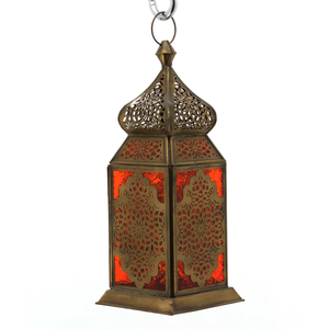 Farol Vintage de Latón de Alta Calidad con Relieve, Cristal Rojo y Acabado Pulido para Decoración de Mesa, Farol Árabe para Decoración - Product Image 3
