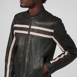 Veste de course vintage noire pour homme à rayures blanches-Style moto rétro classique pour tous les jours - Product Image 4