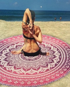 Indien bohème Mandala plage Yoga tapis serviette en gros Lot imprimé Pom Pom tapisserie tenture murale pour salon tissé techniques - Product Image 6