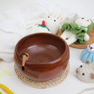 Support de bol en fil de bois, panier de rangement en laine à tricoter rond avec trous organisateur de Kit de crochet artisanal fait à la main parfait pour la mère - Product Image 5