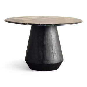 Marble Solid Wood Modern Round Dining Table Black Finish 4-10 <b>Seat</b> Home Dining Room Furniture Waterproof - Product Image 1