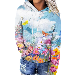 Sudadera con capucha de alta calidad Peso ligero 100% Algodón Gráfico Sublimado Impresión Sudaderas Mujeres Sudaderas - Product Image 1
