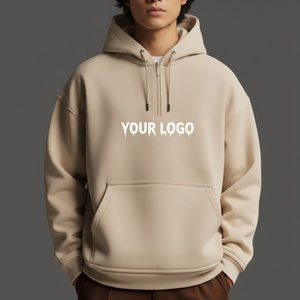 Sudadera con Capucha Corta Personalizada con Logotipo Bordado, 100% Algodón, Cierre de Cremallera de un Cuarto, Gruesa, 400GSM, de Gran Tamaño, para la Temporada de Invierno - Product Image 1