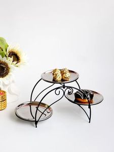 Supports à pizza ronds en bois de taille moyenne avec fer poli doré Parfait pour la maison Dessert Server Box Packed Kitchenware Use - Product Image 6