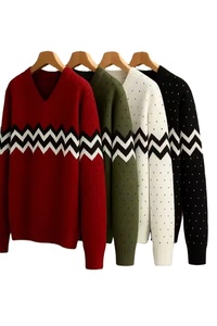 Pulls pour hommes en tricot zigzag à col en V personnalisés en gros |   Pull chaud de mode d'hiver |   Pull en polyester/coton solide avec doublure en coton - Product Image 6