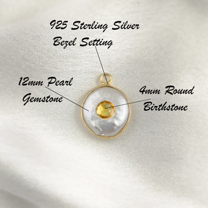 925 Sterling Silver Pearl Avec Péridot Quartz Gemstone Lunette Réglage Or Vermeil Pierre De Naissance DIY Fabrication de Bijoux En Gros Charme - Product Image 3