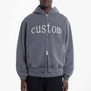 Sudadera con capucha de gran tamaño Unisex de alta calidad, espacios en blanco, lavado ácido pesado, diseño Vintage negro, teñido liso para invierno - Product Image 1