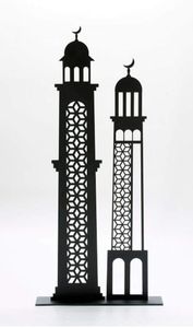 Decoración de mesa de mezquita marrón Base de madera Adorno islámico Ramadán Kareem Eid Mubarak Decoración musulmana para el hogar Estilo farol - Product Image 3