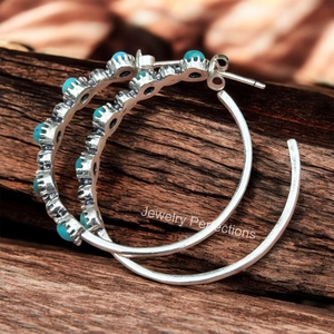 Arizona Turquoise 925 Sterling Silver Moon Shape <b>hoop</b> <b>Earrings</b> <b>Fashionable</b> Gift for Women Anniversary and Parties Jewelry - Product Image 3
