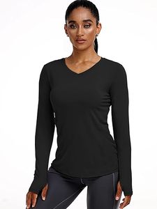 Camisa de manga larga para mujer para entrenamiento Dry Fit Yoga camisetas con cuello en V - Product Image 6