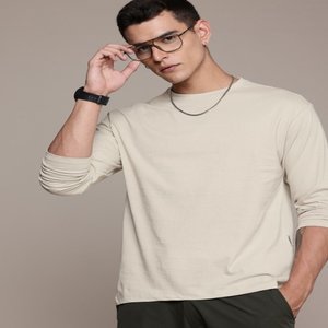 Camiseta de alta calidad con hombros caídos y mangas completas, camiseta de ajuste relajado de algodón puro, ropa de hombre hecha en la India - Product Image 1