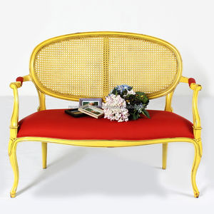 Fauteuil de salon en acajou et rotin avec assise en mousse souple et tissu lisse, modèle n° 1703 - Product Image 1