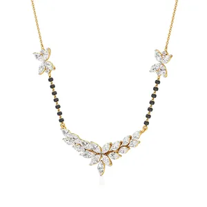 Collar Mangalsutra con Hoja Etérea y Diamantes - Joyería Elegante para Bodas - Product Image 2