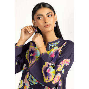 Ensemble coordonné bohème imprimé en cambric bleu marine pour femme, tenue chic en deux pièces avec short en mousseline pour le printemps/été - Product Image 3