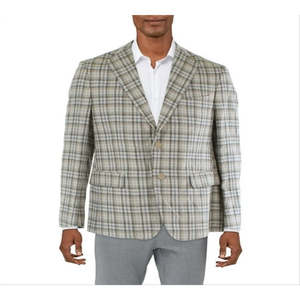 Blazer da uomo Tallia Verdello in lino scozzese a due bottoni, marrone, taglia 44 - Vestibilità slim, fantasia stampata, tessuto in maglia di lana, taglie forti - Product Image 1