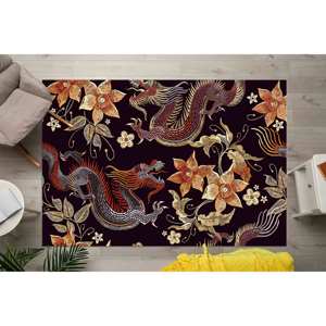 Tapis imprimé avec motif de dragon asiatique, grand, épais, coloré, antidérapant, tapis en chenille - Product Image 4