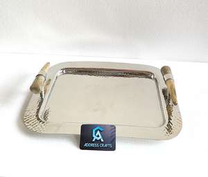 Bandejas de Servicio de Decoración para el Hogar de Lujo, Bandeja de Servicio de Desayuno de Metal Plateado Pulido Espejo para Decoración de Habitaciones, Bandeja de Servicio de Acero para Hotel - Product Image 3