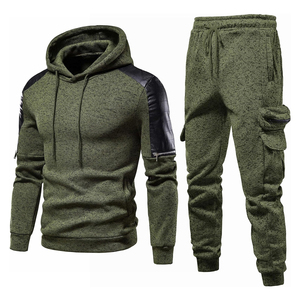 Ensemble de survêtement vert à capuche pour homme, manches longues, couleur unie, en polyester et coton respirant, pantalon à cordon de serrage, tenue de jogging pour l'automne - Product Image 1