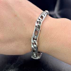 Handmade Sterling Silver Men's Cuban Link Chain <b>Bracelet</b> with Diamond Bold Masculine Jewelry Gift for Anniversary - Product Image 2
