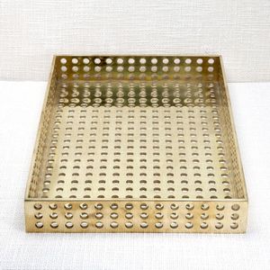 Recién llegado, bandeja de espejo dorado con barras verticales, bandeja de mesa decorativa moderna para Eid y Ramadán a la venta, bandejas de metal Premium - Product Image 3