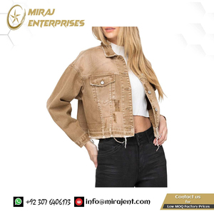 แจ็กเก็ตยีนส์สำหรับผู้หญิงเสื้อแจ็กเก็ตยีนส์ขาดๆแขนยาวแต่งกระดุม - Product Image 6