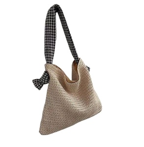 Bolso de Paja Hecho a Mano Estilo Boho Artístico, Bolsos de Playa de Macramé Vintage, Directamente del Proveedor Indio - Product Image 1