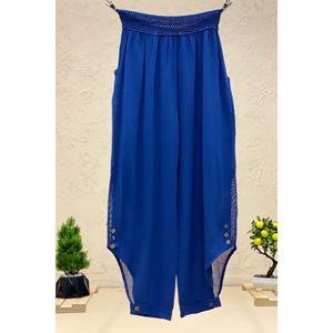 Paça Düğmeli Fileli Keten Şalvar Pantolon - Product Image 4