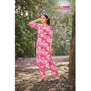 ชุดเซ็ตผ้าเรยอนพิมพ์ลายคุณภาพพรีเมียมสำหรับผู้หญิง ดีไซน์เนอร์แบรนด์ Maruti Fashion Kurta/Kurti ความยาวระดับเข่า เหมาะกับทุกฤดูกาล ราคาสุดคุ้ม - Product Image 1