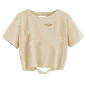 Femmes 95 Coton 5 Spandex T Chemises Plaine Hauts Courts Avec Personnalisé Privé Étiquette - Product Image 1