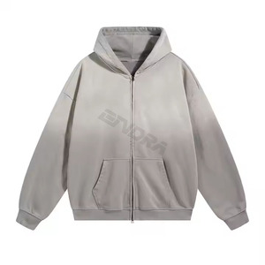 Sudadera con capucha extragrande para hombre, bordada, de algodón 100% de alto gramaje, con cremallera completa y doble cremallera, ideal para ropa urbana de invierno. - Product Image 4