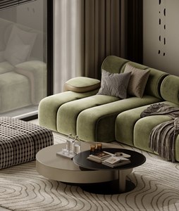 ชุดโซฟาเข้ามุมรูปตัวแอล DECORS ALL รุ่นโมเดิร์น หุ้มกำมะหยี่ พร้อมเบาะรองหลังและที่วางแขนบุนวม ขาไม้ ปรับเอนได้ รับประกัน 3 ปี สำหรับห้องนั่งเล่น - Product Image 3