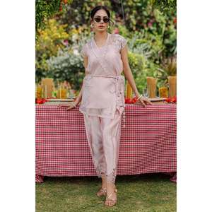 Women's Loose Chiffon <b>Short</b> <b>Set</b>-Office <b>Lady</b> Lace Top and Pants - Product Image 1