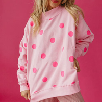 Sweat-shirt pull-over réversible surdimensionné à col montant pour femme, personnalisé avec logo OEM, broderie à pois de haute qualité, haut décontracté 2026