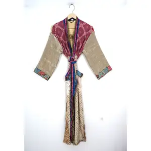Indische Vintage Seide Saree Casual Kimono Hippie Sari Böhmisches Nachthemd Recyceln Seide Kimono