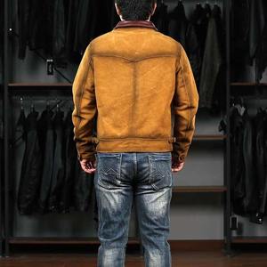 Veste d'hiver en cuir véritable denim pour les loisirs d'extérieur rétro en vente directe en usine Vêtements de moto pour hommes Vestes en daim de peau de vache - Product Image 3