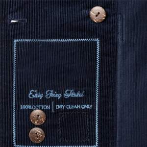 Chaqueta de trabajo relajada con doble botonadura en pana azul marino sin estructura y amigable para viajar con un ajuste cuadrado y abertura en V de la firma - Product Image 3