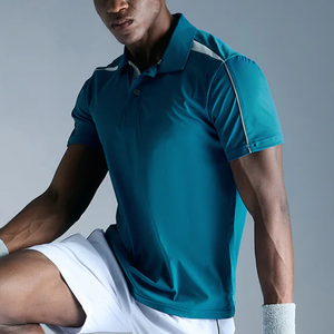 Polo pour homme en bleu sarcelle avec des accents blancs, vêtements de sport élégants, tissu en coton confortable pour la salle de sport, les sports et les vêtements décontractés - Product Image 2