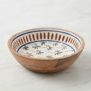 Tazón de Madera de Mango Hecho a Mano, Ecológico, con Revestimiento de Esmalte, Apto para Lavavajillas, Diseño Floral Chino Tradicional para Servir Alimentos en el Hogar - Product Image 1