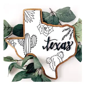 Cadeau de pendaison de crémaillère carte du Texas avec fleurs de l'état Local Art mural en bois