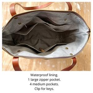 Sac à bandoulière pour femme en deux couleurs grand fourre-tout en toile cirée avec poignées en cuir et fermeture éclair sur le dessus LCTG-0045 - Product Image 5