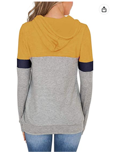 High Quality Custom Womens Casual Color Block Hoodies <b>Tops</b> <b>Long</b> <b>Sleeve</b> Drawstring Pullover Sweatshirts With Pocket - Product Image 5
