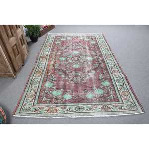 Turkish Large Rug 5.4x8.3 ft, <b>Red</b> Green Camouflage Rug <b>Wool</b> - Product Image 1