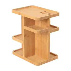 Hete Verkoop Bamboe Houten Roterende Make-Up Organizer Multifunctionele Huishoudelijke Cosmetische Rack Organizer