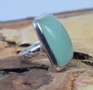 Bague Aqua Calcedony en argent sterling 925, pierre précieuse carrée, bijoux faits à la main - Product Image 3