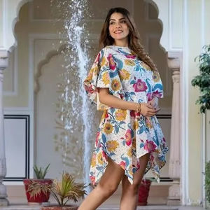 Inddian main bloc coton robe courte femme élégante fête porter robe imprimée florale personnalisé mariée cadeau de mariage pour elle sur - Product Image 1