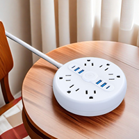 Strip daya 6 Outlet ultra-tipis dengan USB-C kabel 15 kaki tahan api soket ekstensi soket PC
