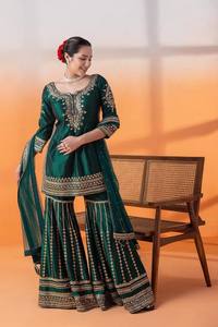 ชุดปาร์ตี้ที่สวยงาม-sharara และ dupatta กับด้ายด้วยลำดับการทำงาน - Product Image 5